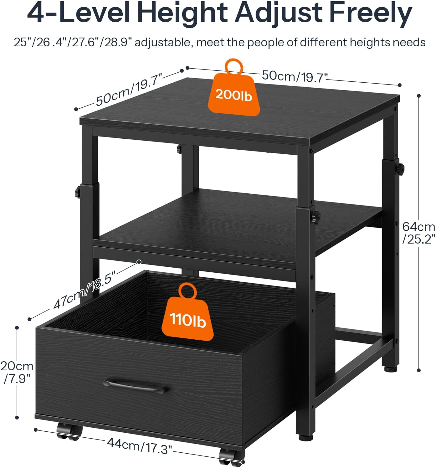 HOOBRO Mini Fridge Stand with Storage Basket, Height-Adjustable Mini Fridge Cabinet, Mini Fridge Stand with Wheels and Adjustable Feet, for Kitchen, Living Room, Black BB455BX01
