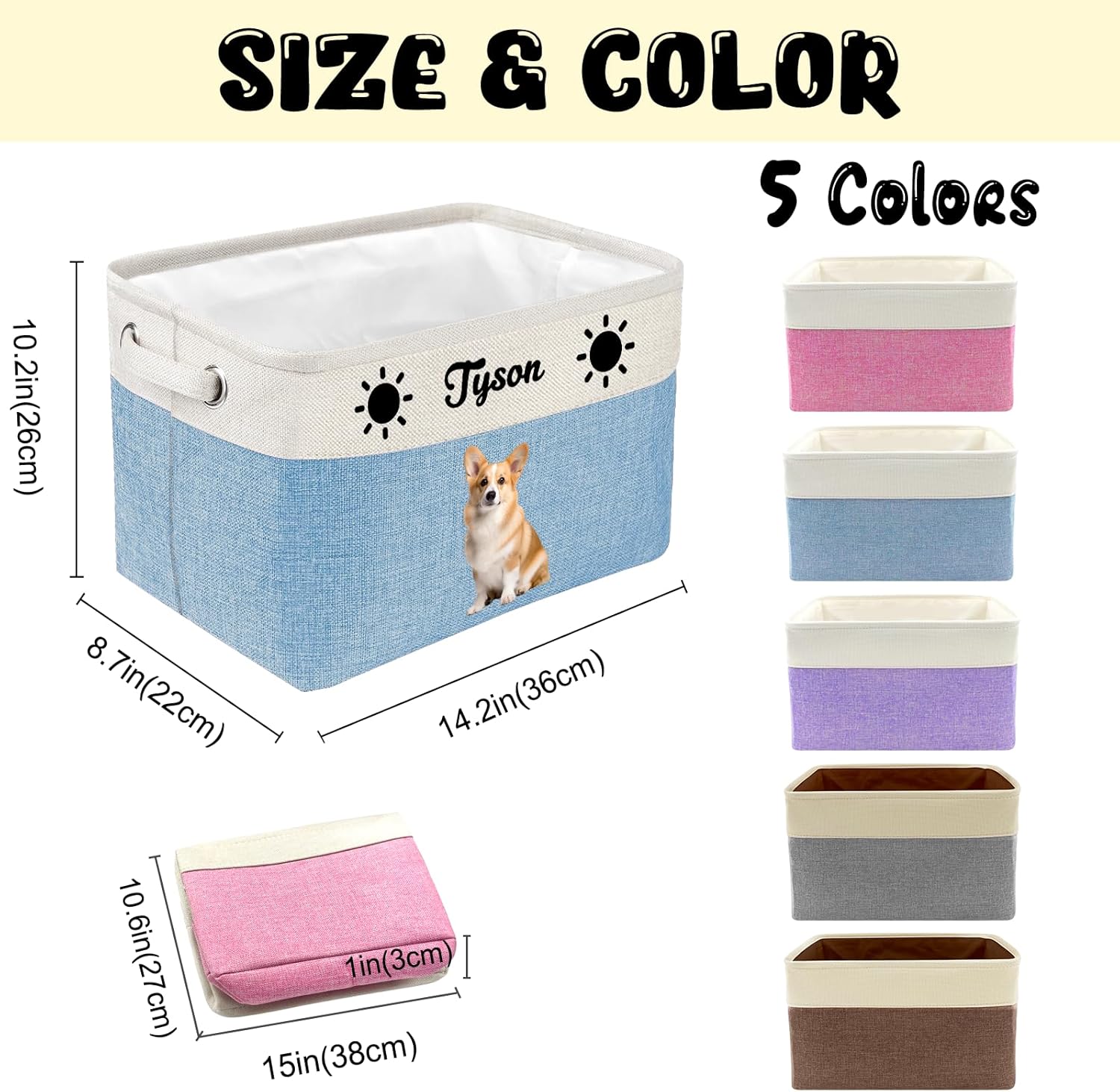 Customized Pet Toy Storage Basket - Personalized Dog & Cat Toy Organizer with Name, Foldable & Durable Fabric Bin for Pet Supplies, Organizer for Toys, Coats, Clothing, Blankets Pink
