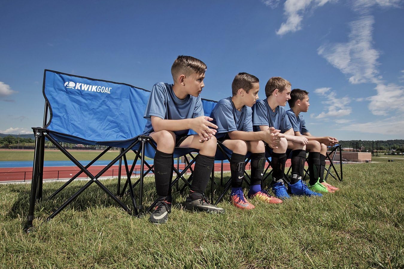 Kwik Goal 6-Seat Kwik Bench, Black, Steel Frame with Woven Fabric Seats, 16" H x 108" W