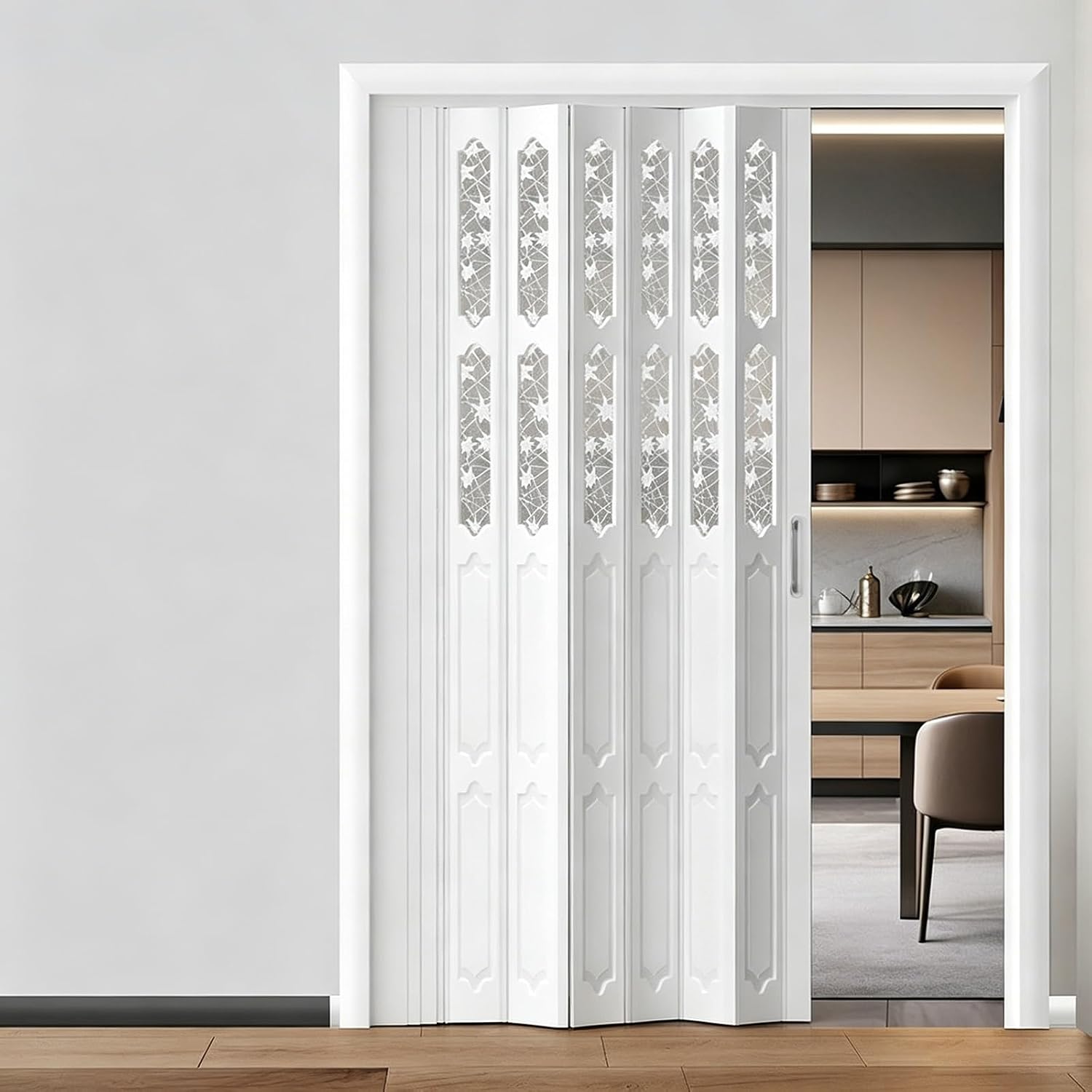 Sliding Folding Door for Room Divider with Acrylic Panels(WxH 58x80in/147.3x203in)