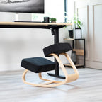 VIVO Wooden Rocking Kneeling Chair, Ergonomic Home Office Stool Posture Seat, Thick Black Cushions, Light Wood Frame, CHAIR-K04R