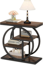 Tribesigns End Table for Living Room, Wooden Narrow Side Table with Storage Shelves & Wide Tabletop, Industrial Geometric Bedside Sofa Tables with Metal Frame for Bedroom, Small Spaces, Rustic Brown