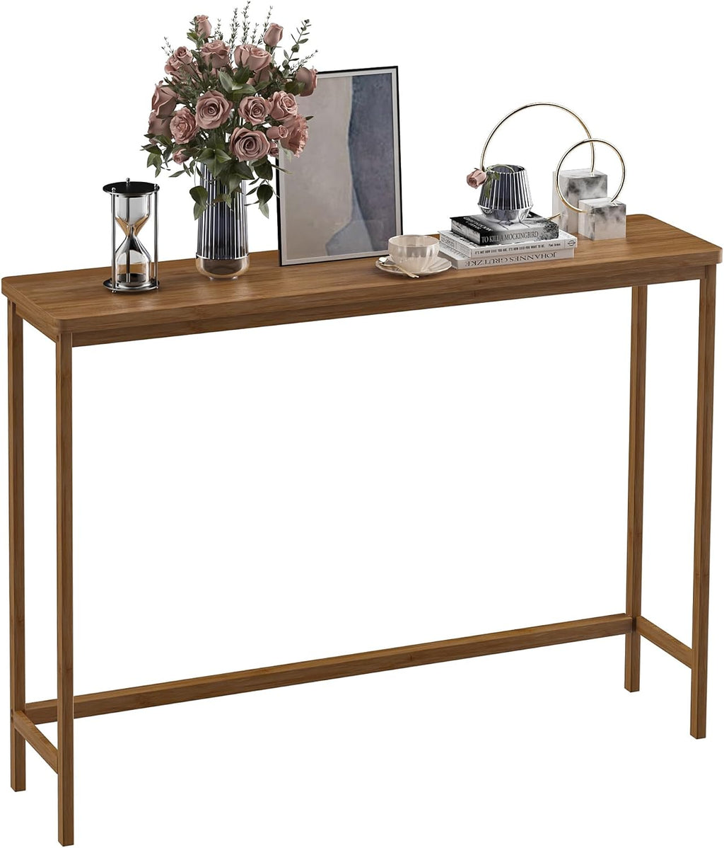 VASMIA Console Table, Entryway Table, Narrow Sofa Table, 39" Bamboo Hallway Table for Entryway, Living Room, Bedroom, Foyer, Walnut