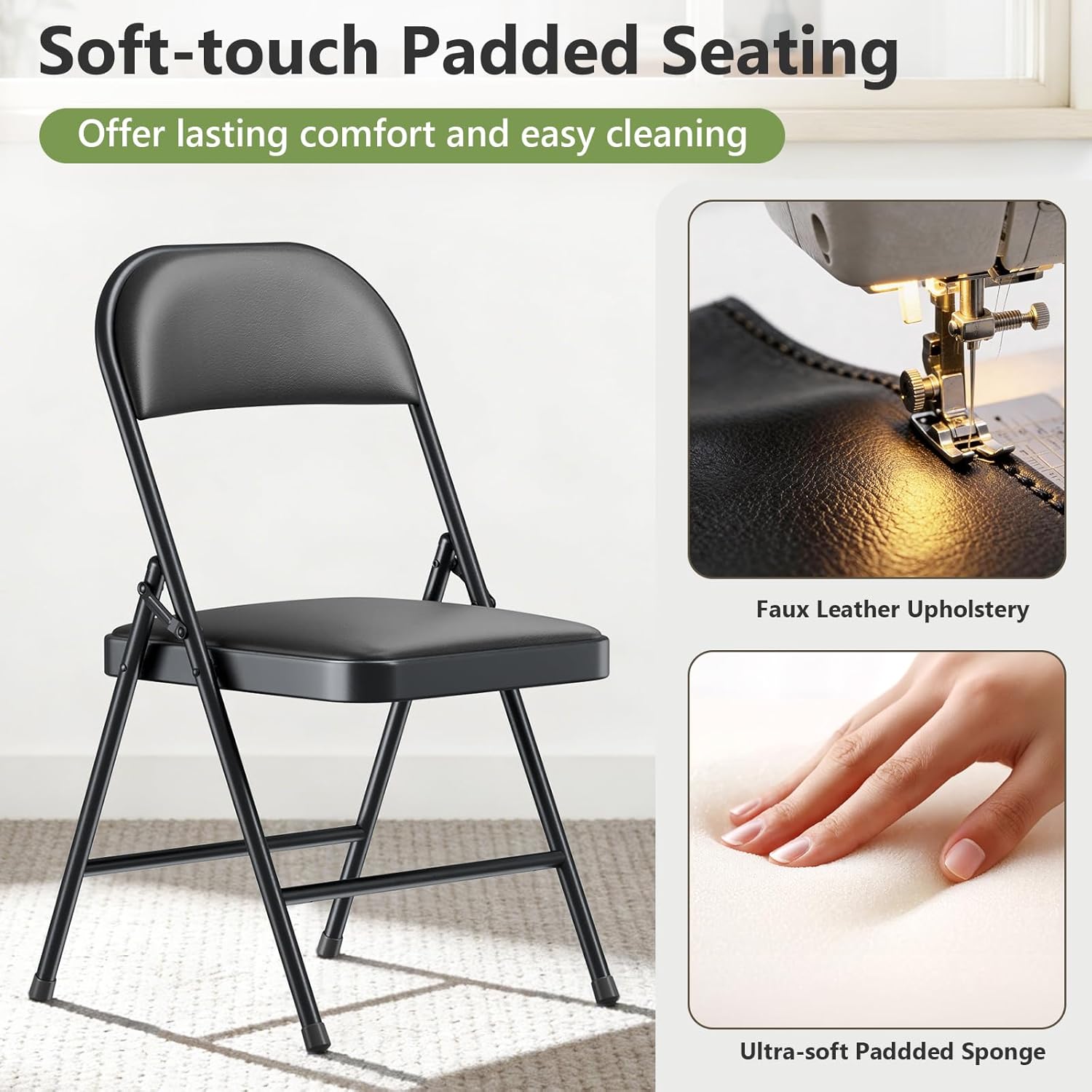 4 Pack Folding Chairs, PU Leather Folding Dining Chairs with Padded Cushion Seat & Back, Indoor Outdoor Folding Chair Set for Home Office, Parties, Events, Wedding, Extra Guest Seating