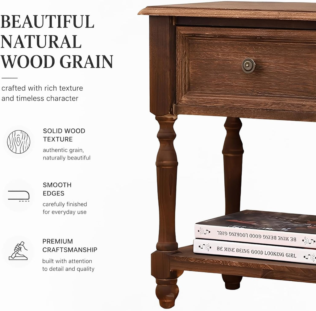 YUNMUARY-Solid Wood Nightstand,Entryway Table with Storage,Side Tables with Drawers,17.7" W x 21.7" H Small End Table Living Room,Farmhouse End Table for Bedroom,Fully Assembly.