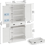 IRONCK Kitchen Pantry Storage Cabinet 72.6" H, with Barn Doors, Drawer, 4 Adjustable Shelves, Freestanding Cupboard, Laundry, White