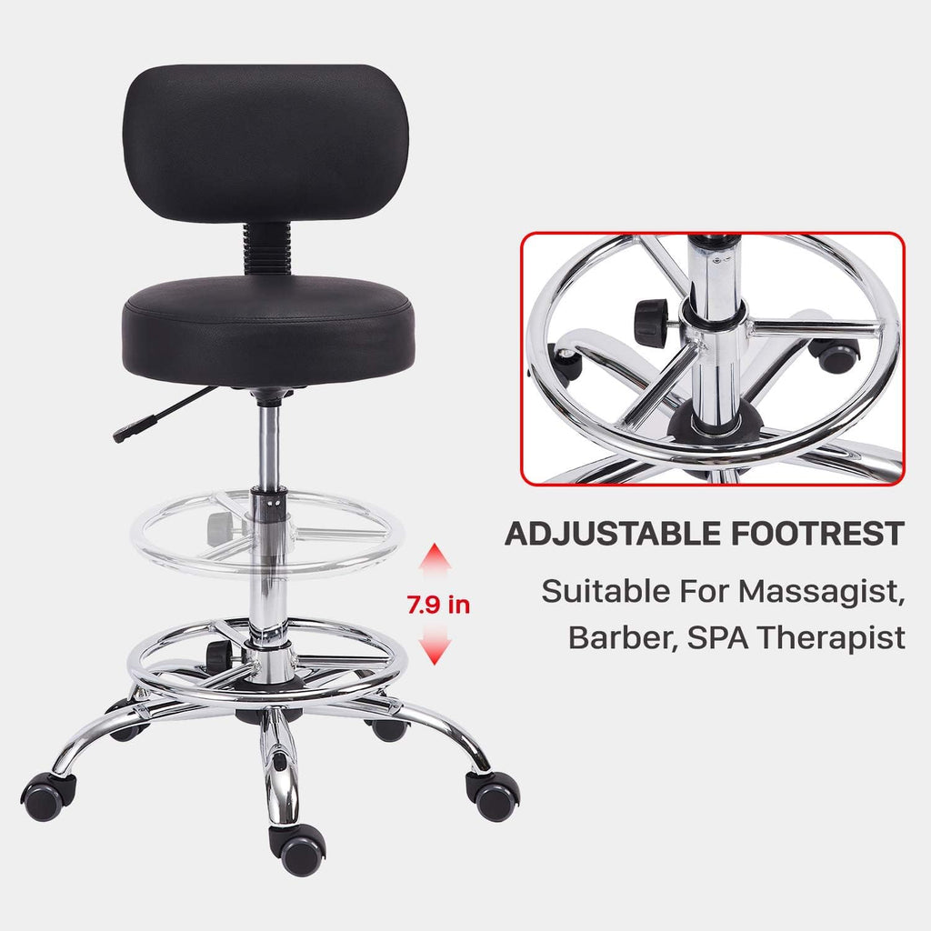 KLASIKA Drafting Swivel Chair with Back Support and Adjustable Footrest Rolling Stool, Multi-Purpose Office Desk Chair for Bar Kitchen Shop, Black