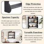 Drink Table,Solid Wood Floating Shelf, Vintage Wall Shelves Wall Mounted Storage Rack 3-Tier,Rattan Round Small Side Table for Small Spaces