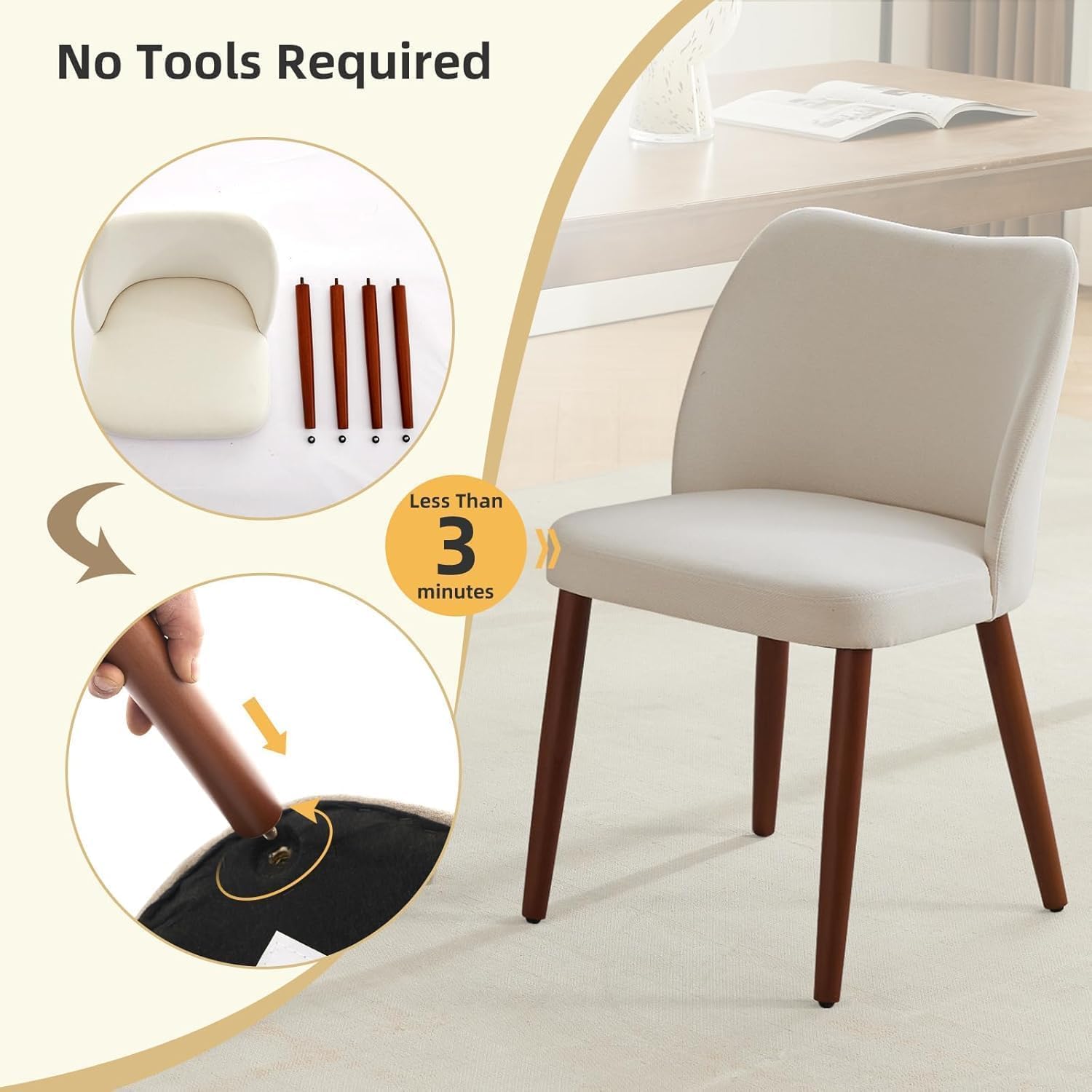 IDEALHOUSE 4 Pieces Fabric Wingback Dining Room Chairs, Comfort Thick Cushioned Kitchen Side Chairs Sturdy Wooden Legs with Anti-Slip Leveling Feet, Modern Leisure Chair for Home Indoor Use, White