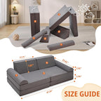 8pcs Modular Kids Couch, Toddler Play Sofa for Playroom Bedroom, Convertible Foam and Floor Cushion for Boys & Girls, Gray