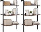 Giantex Ladder Shelf Set of 2, 3-Tier Wood Wall Mounted Bookshelf with Metal Frame, Industrial Open Storage Rack and Display Shelves, Wooden Floating Shelving Unit for Living Room, Office