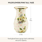 MACKENZIE-CHILDS Tall Enamel Vase, Unique Flower Vase Decor for Living Room, Wildflowers Pink