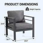 Modern Outdoor Patio Armchair Set of 2, Heavy Duty Metal Frame with Wide Armrests, Thick Waterproof Removable Cushions, 330lbs Capacity for Garden Backyard Porch, Grey