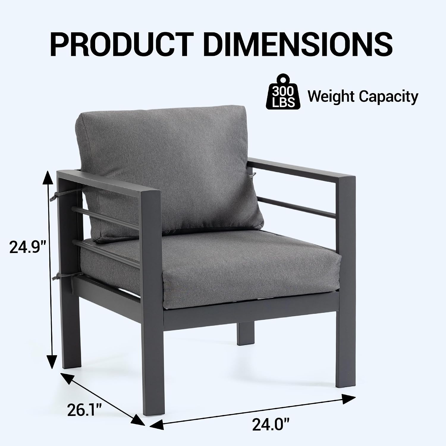 Modern Outdoor Patio Armchair Set of 2, Heavy Duty Metal Frame with Wide Armrests, Thick Waterproof Removable Cushions, 330lbs Capacity for Garden Backyard Porch, Grey
