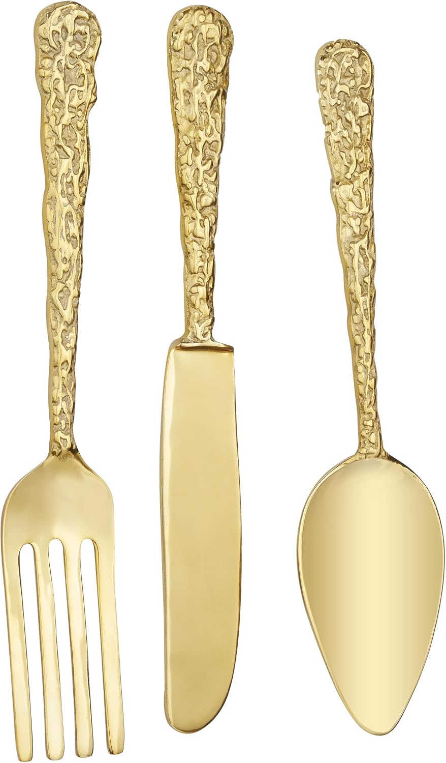 Deco 79 Aluminum Metal Utensils Home Wall Decor Knife, Spoon and Fork Wall Sculpture, Set of 3 Wall Art 6"W, 23"H, Gold