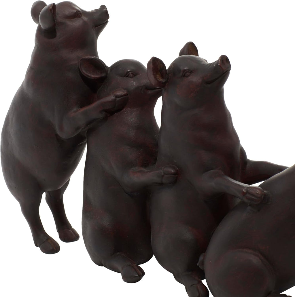 Deco 79 Polystone Pig Decorative Sculpture Home Decor Statue, Accent Figurine 13" x 4" x 7", Dark Brown