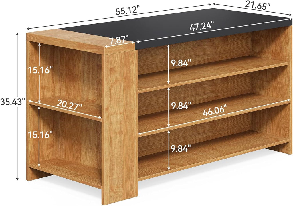 Little Tree 55 Inches Kitchen Island, 4-Tier Kitchen Storage Cabinet with Large Worktop & Leg Room, Modern Wooden Kitchen Stationary Island for Dining Room, Coffee Bar Cabinet for Living Room, Oak