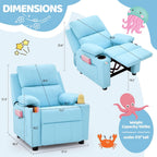 Korser Kids Recliner Chair, PU Leather Toddler Recliner with Cup Holder, Kid Recliner Sofa with Footrest, Push Back Child Reclining Chair with Side Pockets for Children Boys Girls Room, Blue