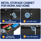 BESFUR Metal Garage Storage Cabinet with a Drawer Locking Doors and 2 Adjustable Shelves, Black Tall Storage Cabinets, Tool File Lockable Cabinet for Garage Office Warehouse Shop(71”H)