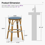 PURPLE LEAF Outdoor French Round 30" Bar Stool Set of 2 Oversized Backless Stackable Bar Chairs with Rattan Wicker Bamboo Print Aluminum Frame for Patio Island Poolside Bistro Deep Blue