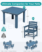 SERWALL Outdoor Dining Set for 4, HDPE Square Table and Chairs Set All Weather Patio Dining Set, 5-Piece Patio Dining Furniture for Deck, Blue