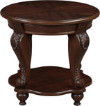 22'' Retro Round End Table,Solid Wood Sofa Side Table with Shelf,Living Room Corner Table Easy Assemble,Cherry
