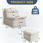 38" Bean Bag Chair with Ottoman, Big Corduroy Chaise Lounge Chairs for Adults, Tufted Upholstered Lazy Sofa for Living Room, Bedroom, Balcony, Beige