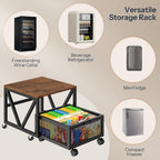 HOOBRO Mini Fridge Stand with Movable Storage Basket and Wheels, Mini Fridge Cabinet with Wheels, Sturdy Metal Frame, for Home, Office, Dorm, Rustic Brown and Black BF255TL01