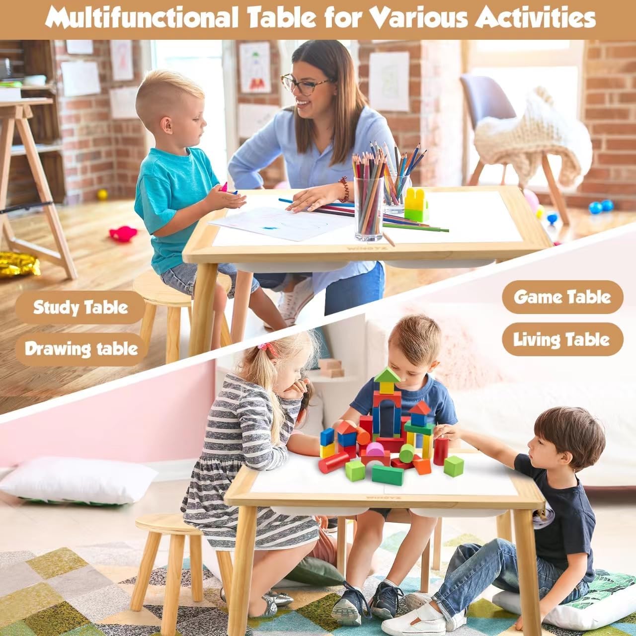 WINGYZ Sensory Table and Chair Set, 3 in 1 Kids Table for Play Study Art Dining Toys Storage, Sensory Activity Tables for Toddler with Storage Bins, Children's Gifts for Boys and Girls
