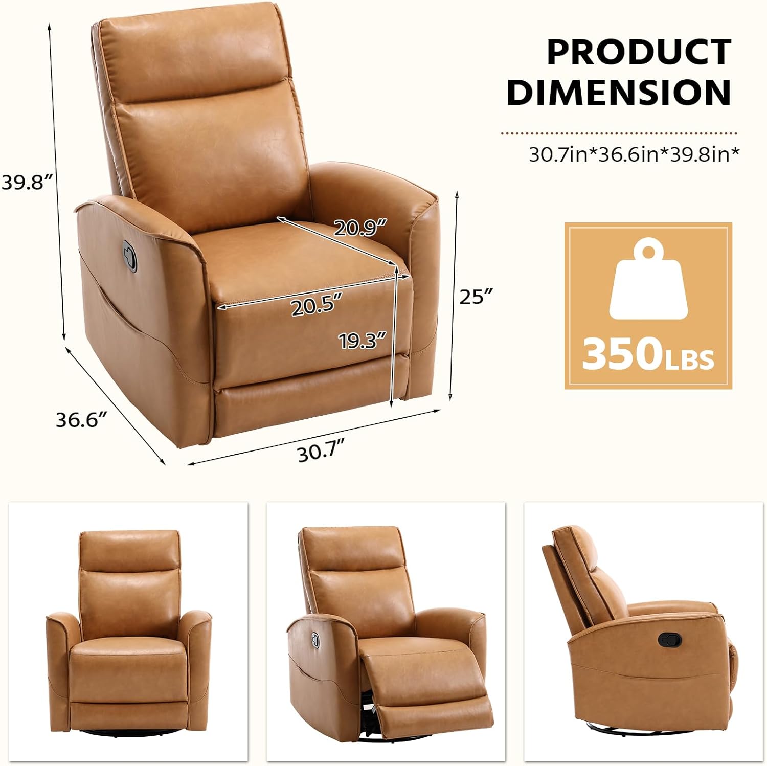 HAOMARKETS Swivel Rocker Recliner Chair Set of 2, Manual Faux Leather Glider Rocking Recliners for Adults, 360° Swivel Nursery Reclining Sofa with Storage Pocket