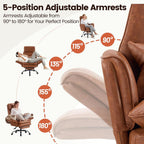 Furniliving Big and Tall Office Chair, Ergonomic Computer Desk Chair with Footrest, Wide Seat Reclining Gaming Chair, Flip Armrests for Cross Legged Sitting, Heavy Duty Support up to 400LBS, PU, Brown