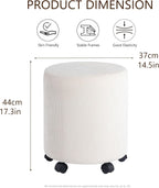 Get Set Style Ottoman with Wheels, Rolling Vanity Stool for Makeup, Upholstered Vanity Rolling Chair Footrest Round Ottoman Foot Stool for Living Room, Bedroom Beige