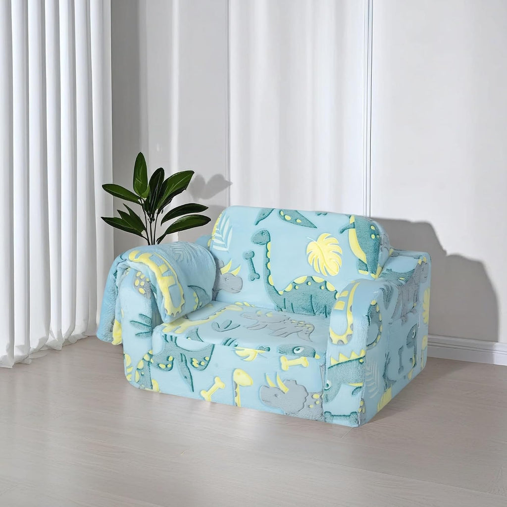 Blue Modular Toddler Sofa Chair, Couch With Side Pockets For Boys & Girls | Convertible Recliner Sofa | High-Density Foam | Night Glow Design | Side Pocket & Detachable Washable Cover | No Assembly