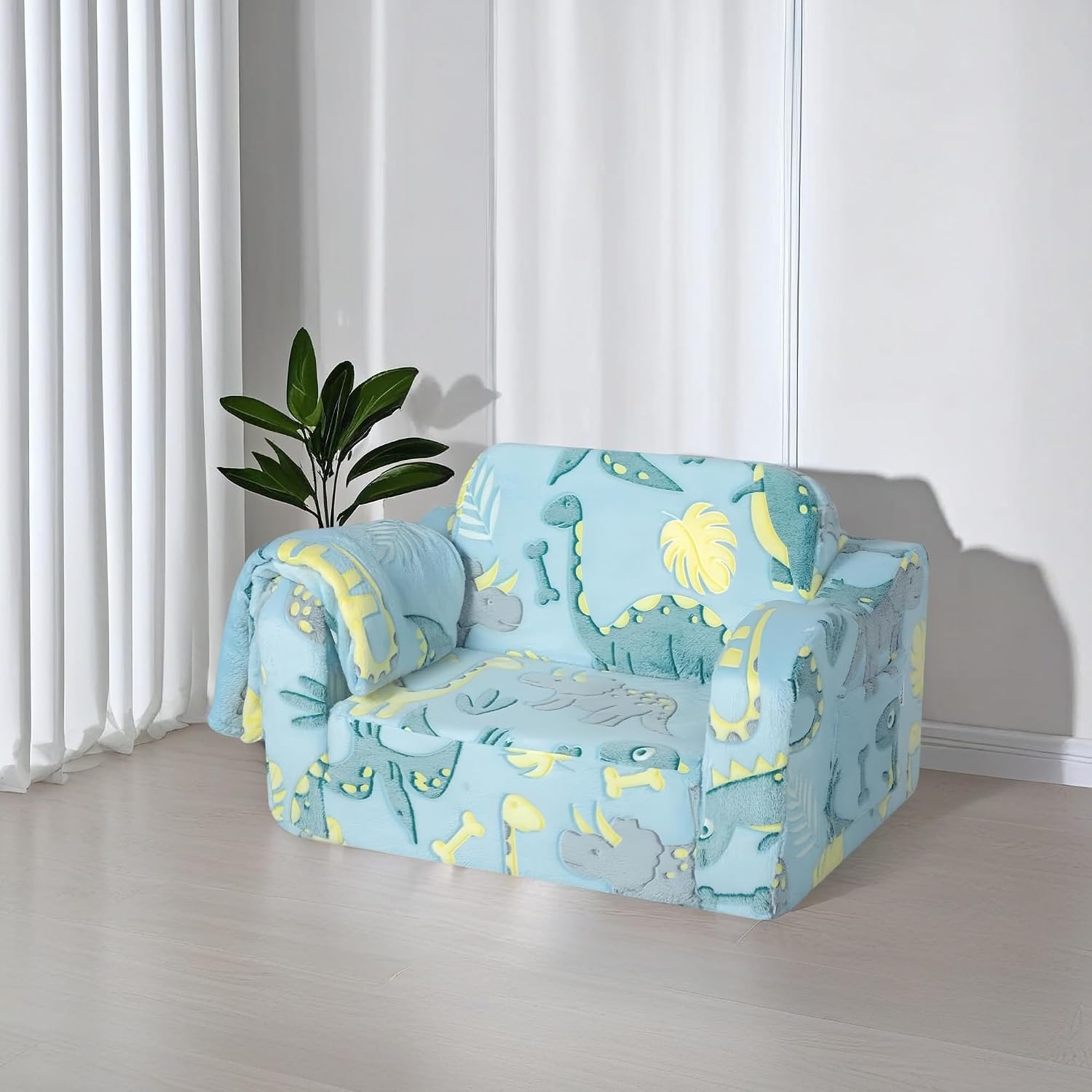 Blue Modular Toddler Sofa Chair, Couch With Side Pockets For Boys & Girls | Convertible Recliner Sofa | High-Density Foam | Night Glow Design | Side Pocket & Detachable Washable Cover | No Assembly