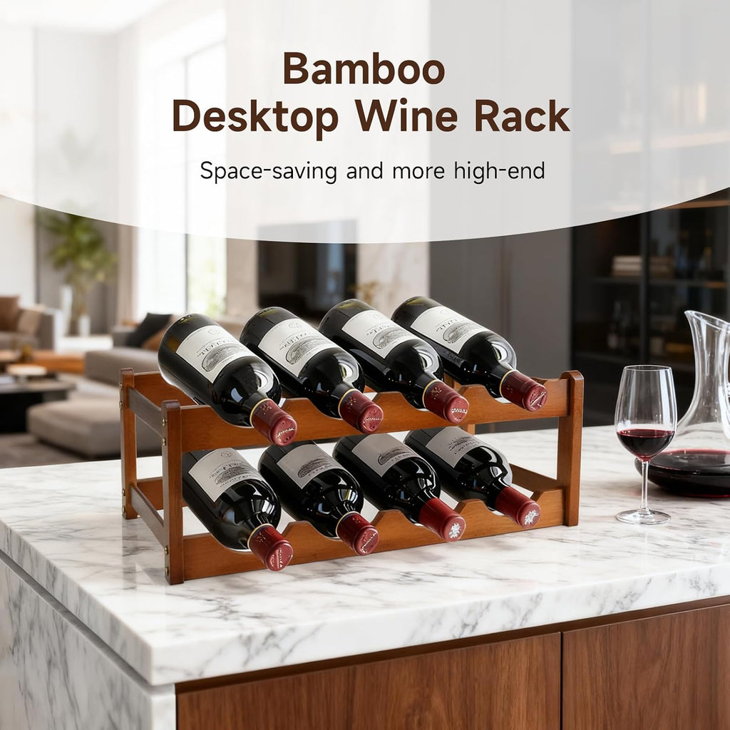 Bamboo Wine Rack, Sturdy and Durable Wine Storage Cabinet Shelf, Wine Racks Countertop for Pantry,Kitchen，2 Layers 8bottles Wine Racks countertop