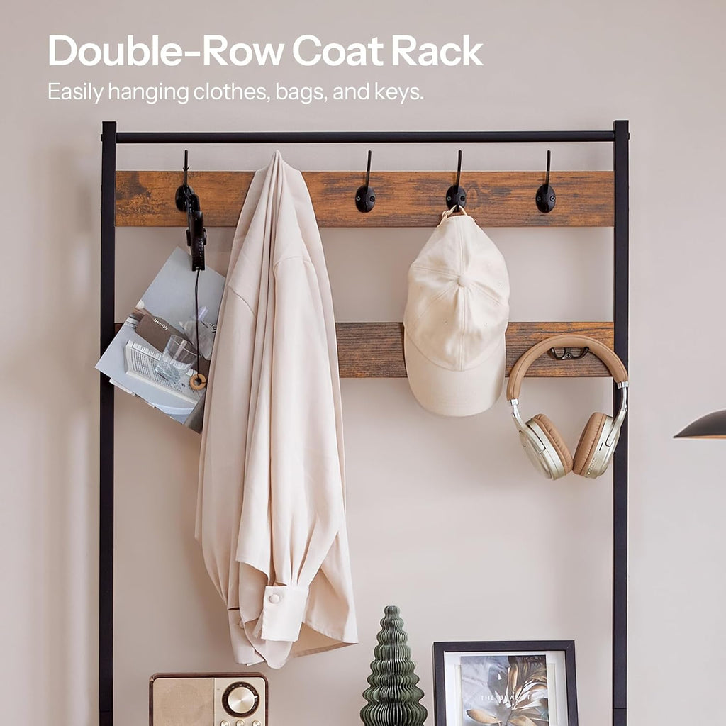 HOOBRO Hall Tree with Bench, Narrow Shoe Rack with Coat Rack, Coat Rack with Shoe Storage, 5 Tier Slanted Shoe Storage Organizer, Coat and Shoe Rack Entryway, Slim Hall Tree, Rustic Brown BF20MT01