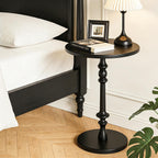 Solid Wood Round Side Table, 15.75" Small Drink Table with Non-Slip Pedestal Base, Modern End Table Accent Table for Living Room and Bedroom, Black
