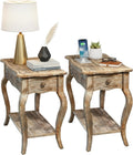 Alaterre Furniture Austerity Living Room Tables – 15 Inch Narrow Chairside Table with Drawer, Shelf, Scalloped Edges, & Curved Legs – Rustic Accent Side Table in Driftwood Finish (Set of 2)
