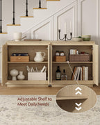 3pcs Sideboard Cabinet Buffet Cabinet with Storage with Adjustable Shelves and Handle-Free Design Suitable for Kitchens,Hallway,and Living Rooms Light Oak
