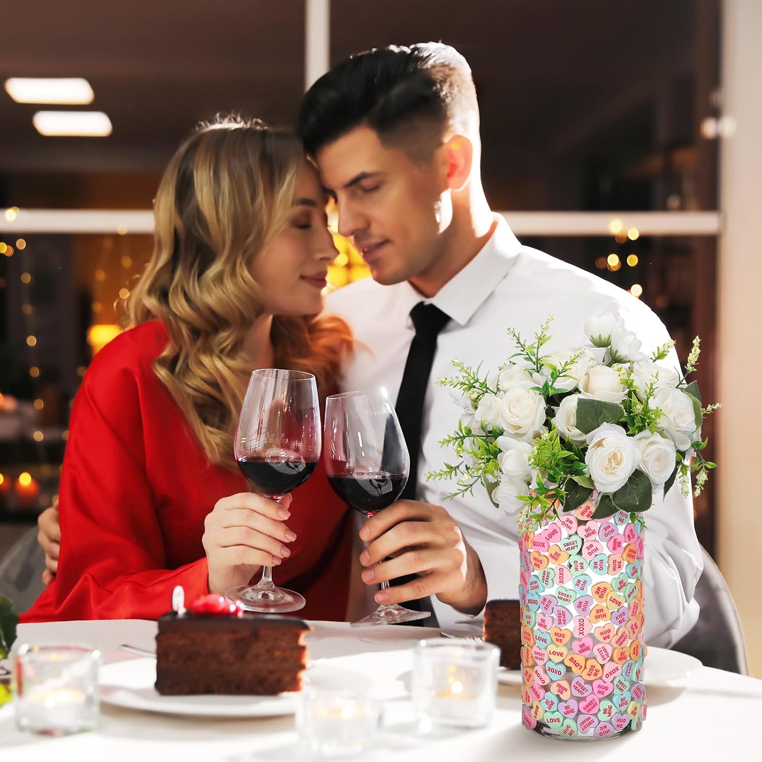 WinnerWhy 100 Pcs Conversation Hearts Vase Filler Resin for Candle Filler Candle Holder Floating Candles Candy Heart Centerpiece for Wedding Decor Macaron Color