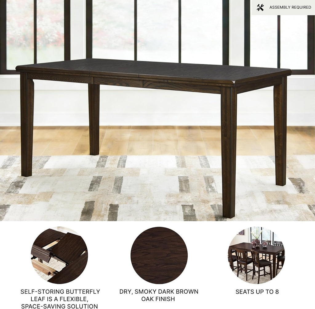 Signature Design by Ashley Haddigan Casual Counter Height Dining Extension Table with Distressed Finish, Dark Brown