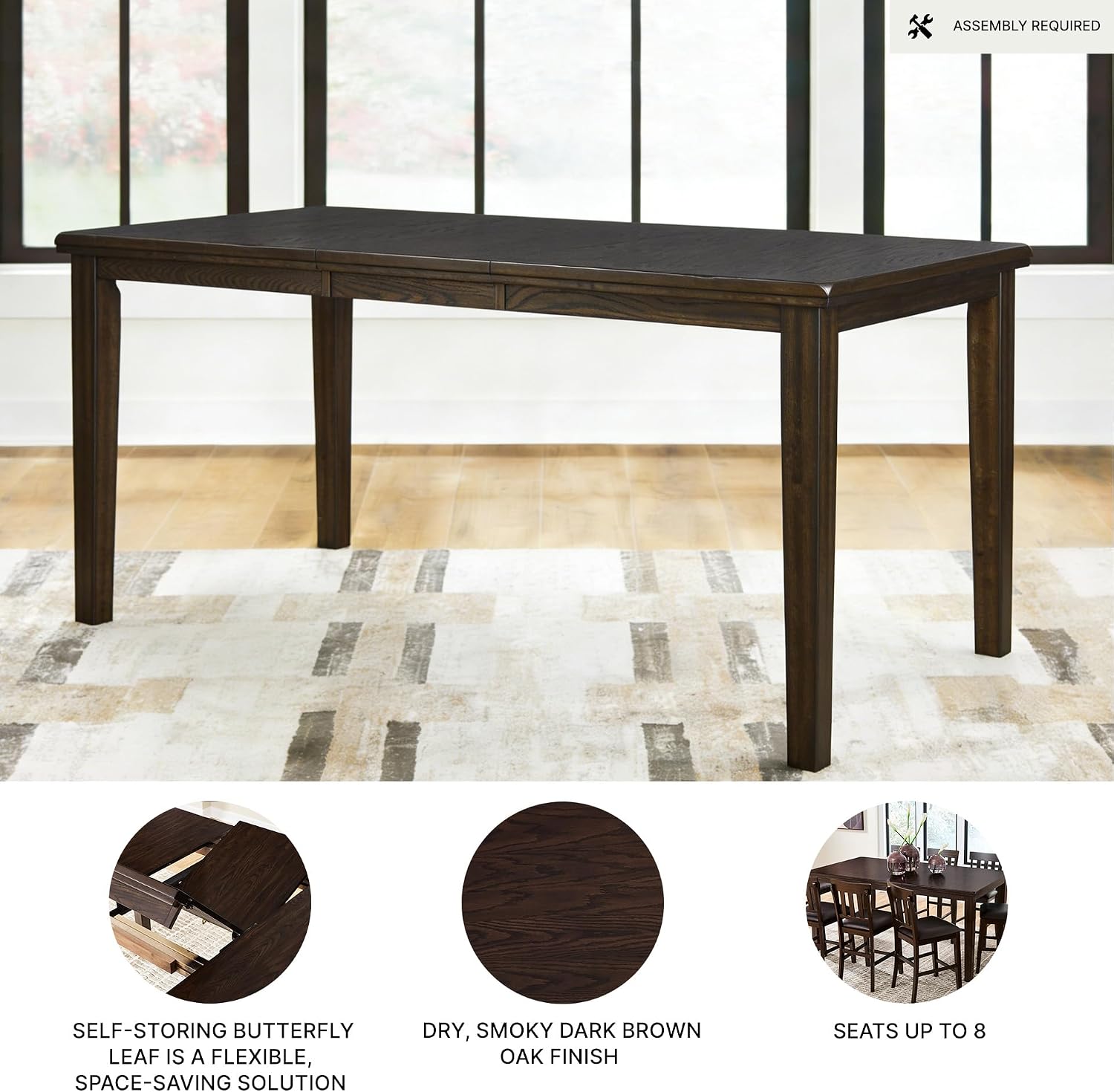 Signature Design by Ashley Haddigan Casual Counter Height Dining Extension Table with Distressed Finish, Dark Brown