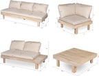 Merax 5 Piece Paito 8-Seaters Conversation Set, All-Weather Acacia Wood L-Shaped Sofa with Side Tables and 3-Seater Sofa Bed with Cushions,Outdoor Sectional Couch Set for Backyard, Light White+Sand