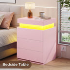 BTHFST LED Pink Nightstands Set of 2 with Charging Station | Nightstand with Sliding Top,Bedside Table with Power Outlets & Drawers,Modern Side Table
