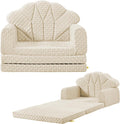 Kids Couch, 2-in-1 Soft Bubble Dot Minky Fold-Out Couch, Convertible Sofa for 2 Years and Up, Kid Furniture for Playroom, Beige
