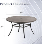 Outdoor Dining Table for 6, 50" Round Outdoor Table with Adjustable Umbrella Hole, All-Weather Metal Patio Dining Table for Lawn Garden Backyard Deck, Grey
