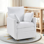 CANMOV Swivel Rocker Recliner Chair, Teddy Upholstered Nursery Glider Chair, Manual Reclining Chair with Two Removable Pillows for Living Room (White)