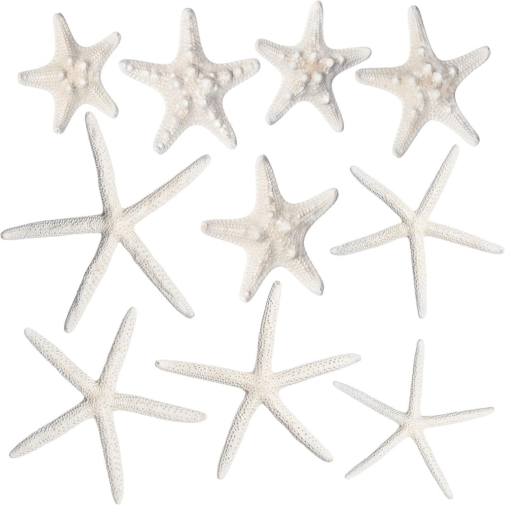 Nautical Crush Trading Starfish & Knobby Starfish Decor - (5) White Starfish 4-6" and (5) Knobby Starfish 2-3.5" - Beach Wedding Decor - Coastal Party Decorations - Seashell Decor