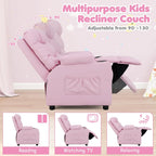 GLACER Kids Recliner Chair w/Cup Holder & Side Pockets, Children Recliner w/Comfortable Backrest, Armrests & Footrest, Toddler PU Leather Recliner for Boys Girls, 3+ Age Group (Pink)