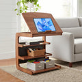 Multi-Layer Storage Rolling Side Table, C Shaped Couch End Table with Edge Stopper & Side Pocket, Mobile Wooden Bedside TV Tray Desk - 23.66" W*18.46" D*24.8" H